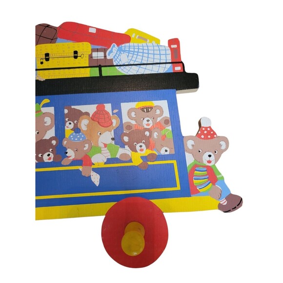 Vintage Grossman Train Bear Wall Hanging Coat or Hat Rack 4 Pegs Baby Germany - Picture 6 of 9